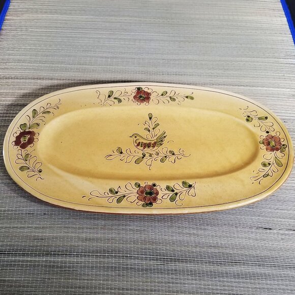 Vietri Paesano 19" Oval Italian Serving Platter Floral Bird Rustic Tuscan Italy - Picture 9 of 10